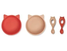 Liewood cat apple red/tuscany rose mix spisesæt Evan silikone (4-pak)